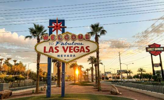 Bord met welkom in Las Vegas